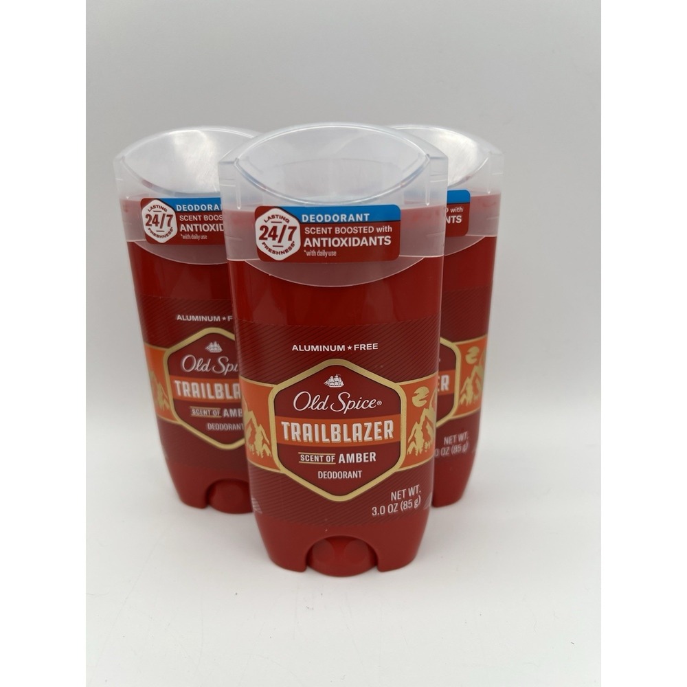 Lot of 3 Old Spice Trailblazer Scent of Amber 3 oz Aluminum Free Deodorant NEW